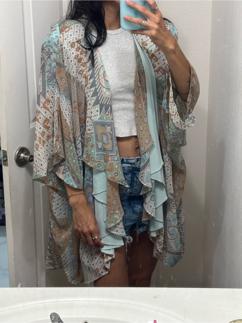 Spencer Alexis Pastel Patterned Kimono - Mint, Taupe & Lilac